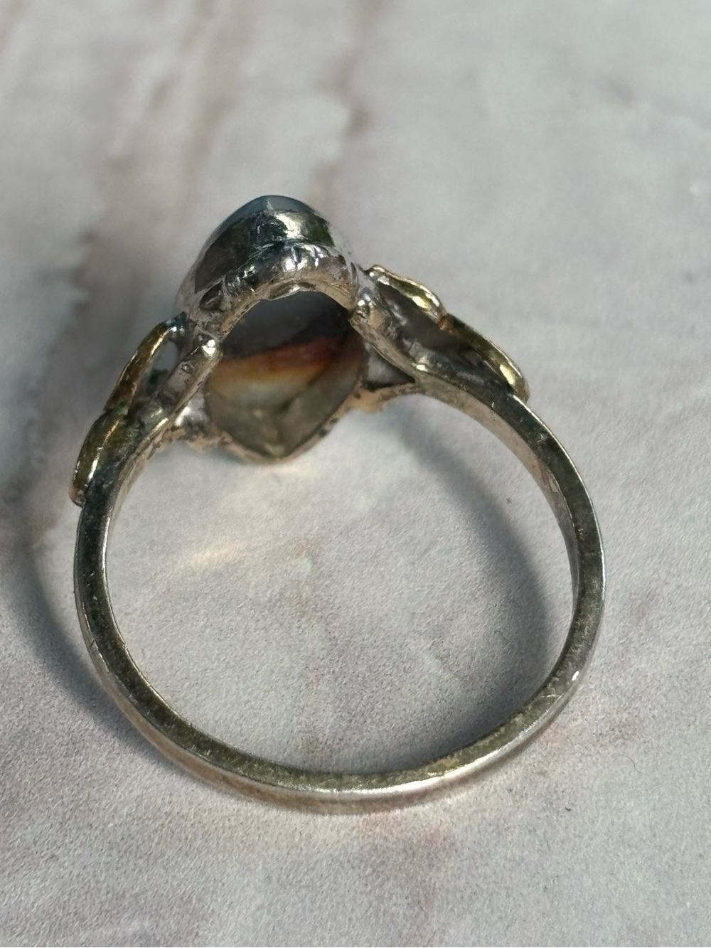 Vintage Clark & Coombs Sterling Silver 10K GF Marquise Banded Agate Ring Sz 6.5 - Picture 4 of 11